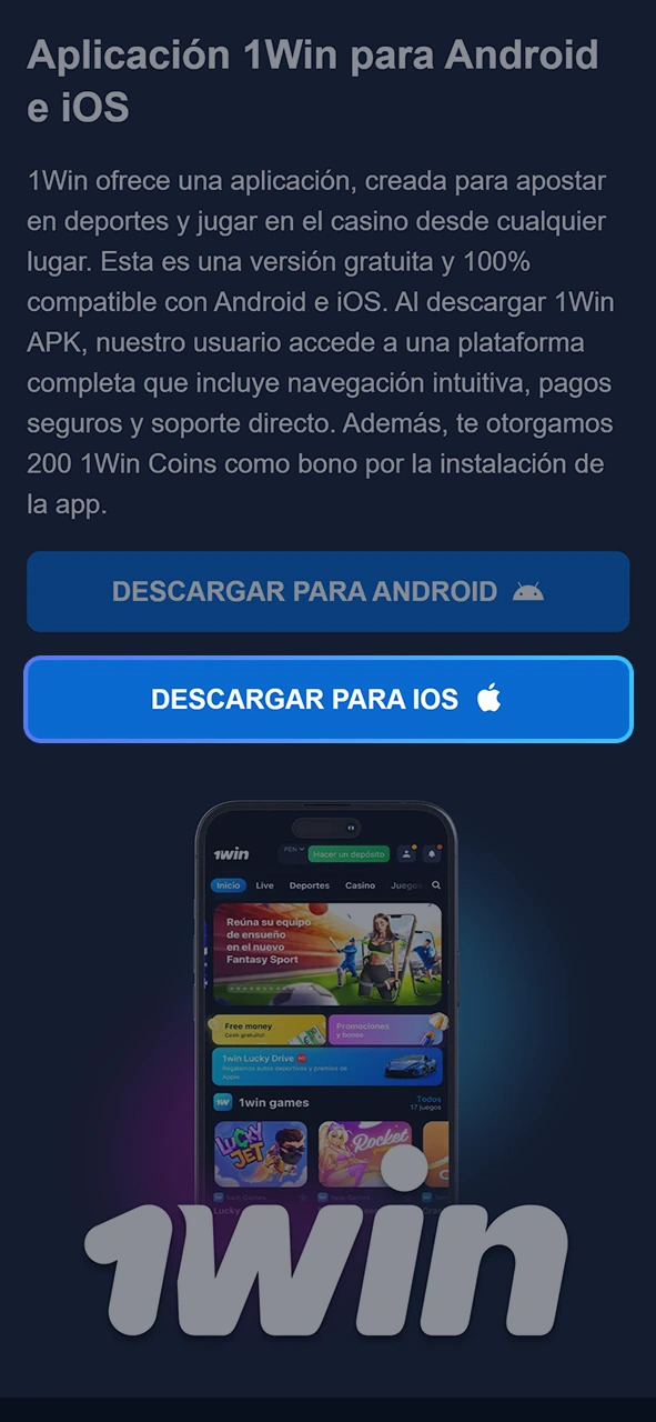 Siga el enlace de la parte superior de la página para descargar la aplicación 1win.