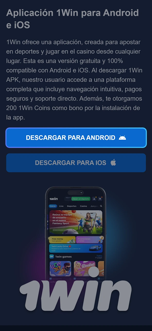 Siga el enlace preparado previamente para instalar la aplicación 1win.