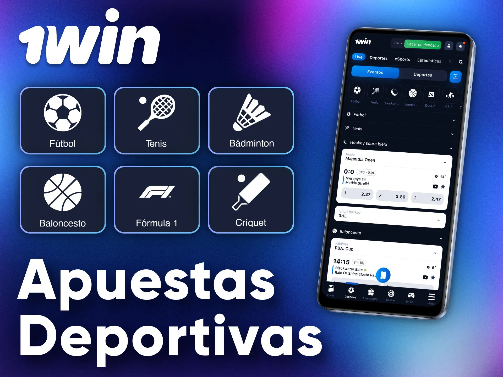Explore una amplia biblioteca de deportes disponibles para apostar en la aplicación 1Win.
