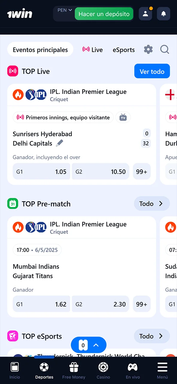 Apuesta en deportes con la app 1win.