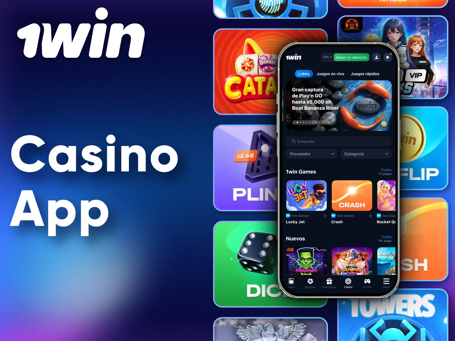 Sumérgete en el juego de casino con la aplicación de casino 1Win.