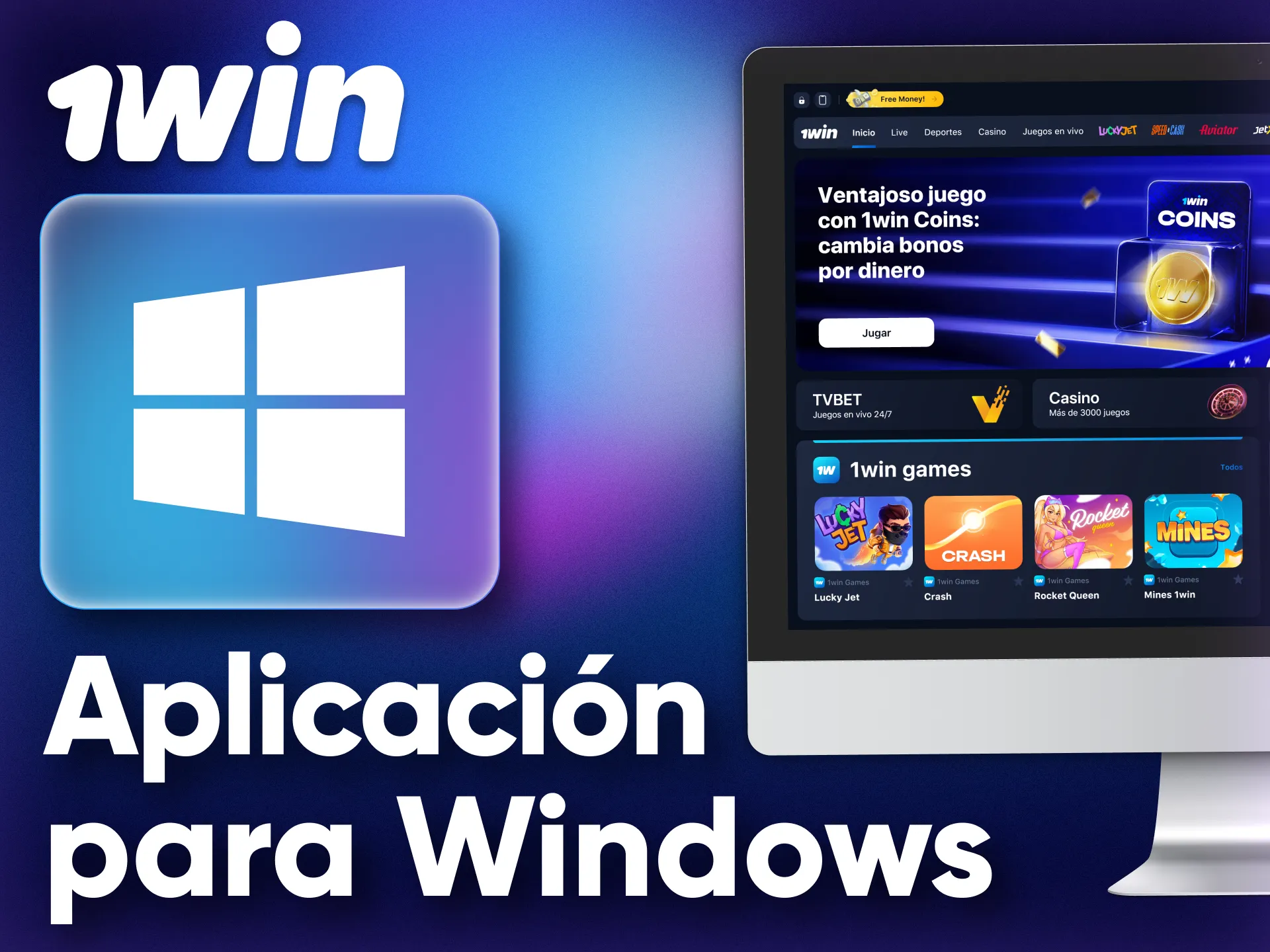 Puedes instalar y utilizar la aplicación 1Win en el escritorio de Windows.
