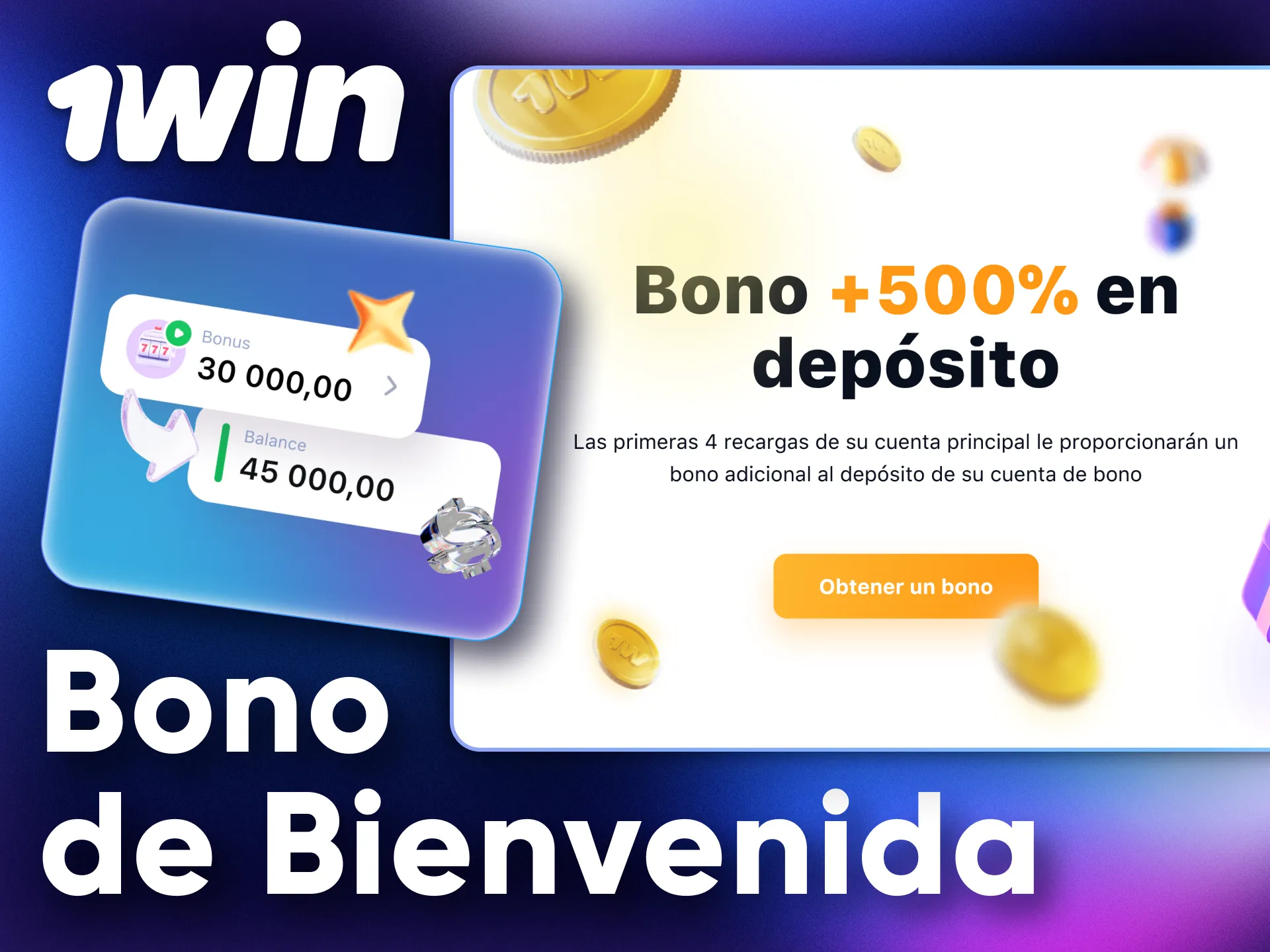 1Win brinda un espectacular bono de bienvenida de hasta el 500% para los nuevos usuarios.