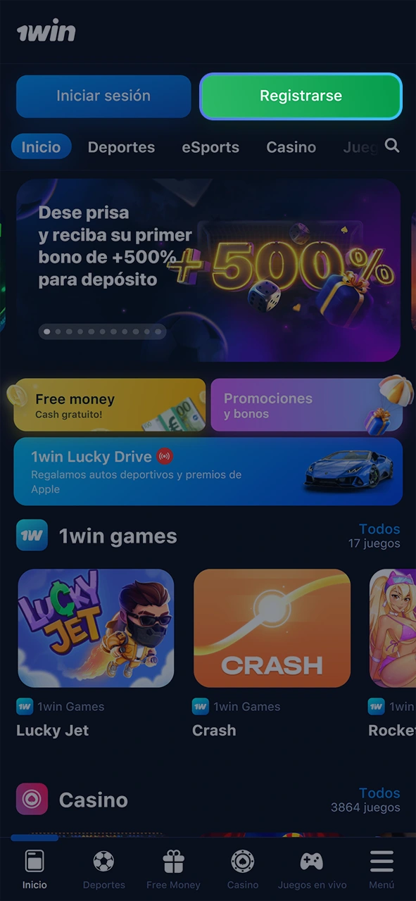 Empiece a crear su cuenta 1Win.