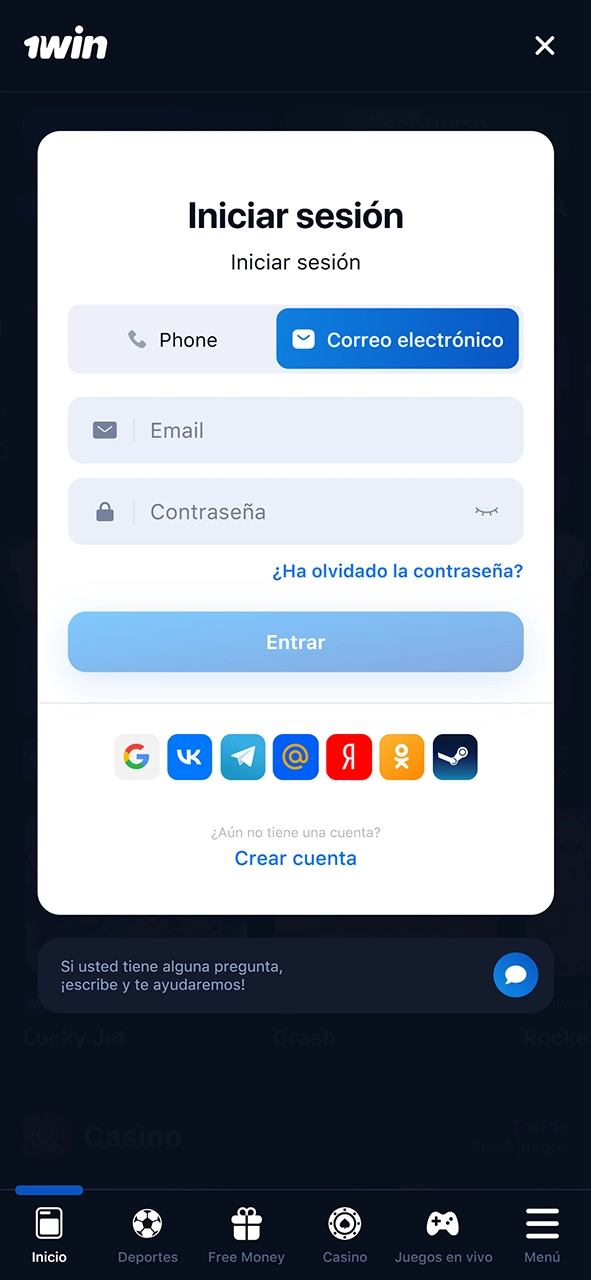 Acceda a su cuenta 1Win.