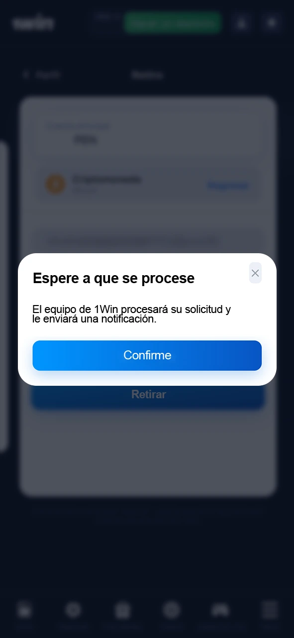Espere a que el equipo de 1Win apruebe la solicitud.