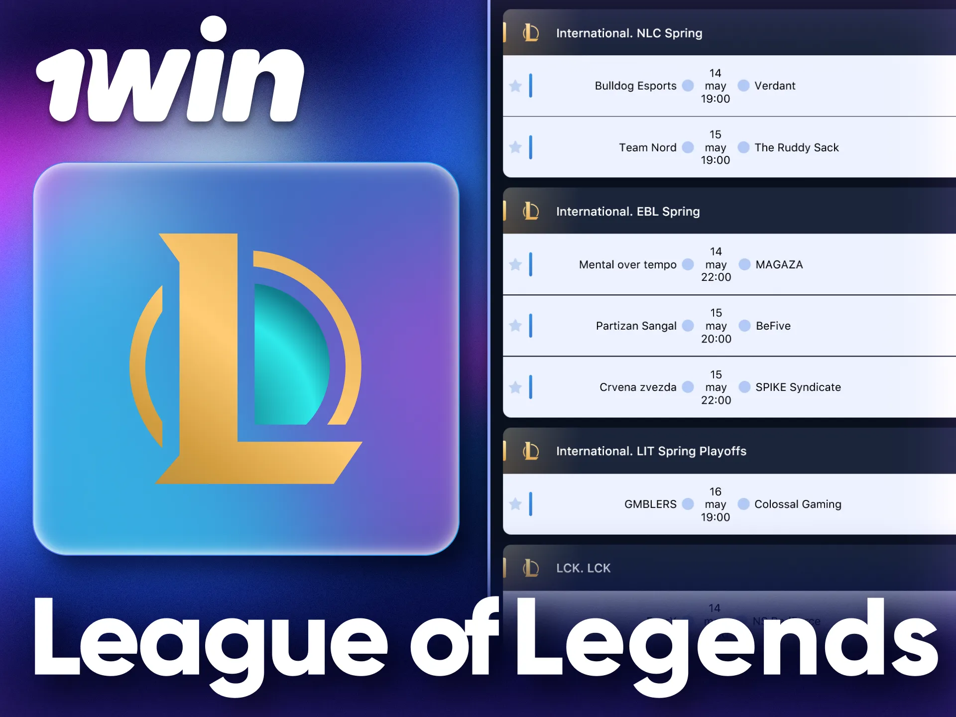 Haga apuestas en eventos de League of Legends mediante 1Win.