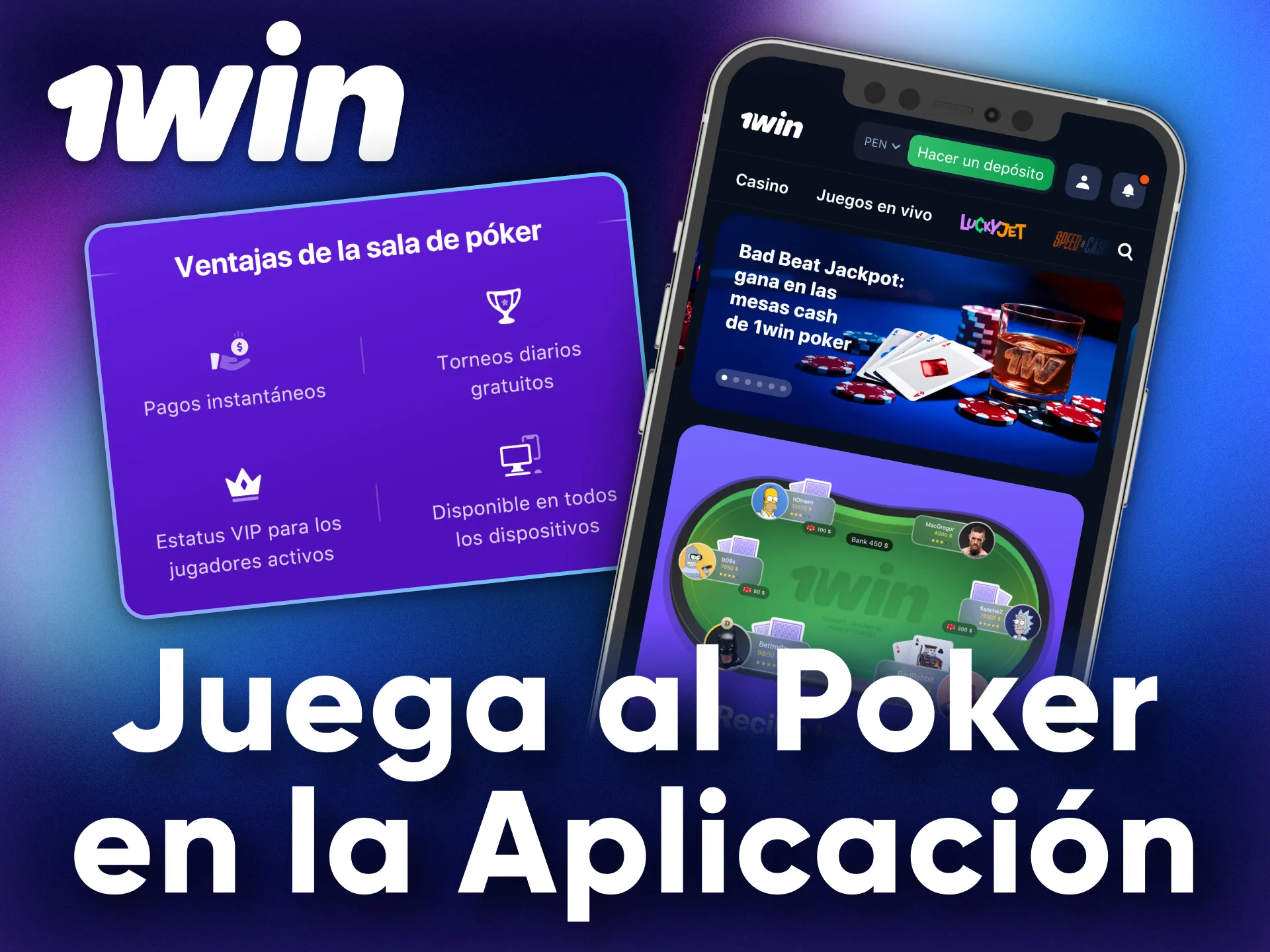Puedes jugar al poker en tu Android o iOS mediante la app de 1Win.