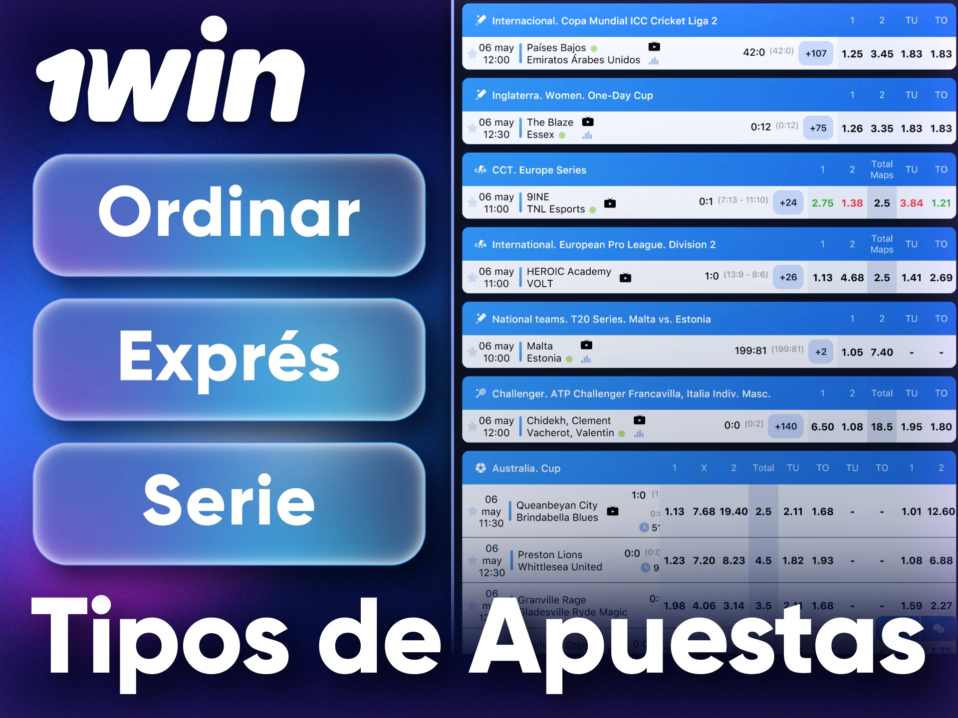 1Win ofrece varias opciones de apuestas deportivas para elegir.