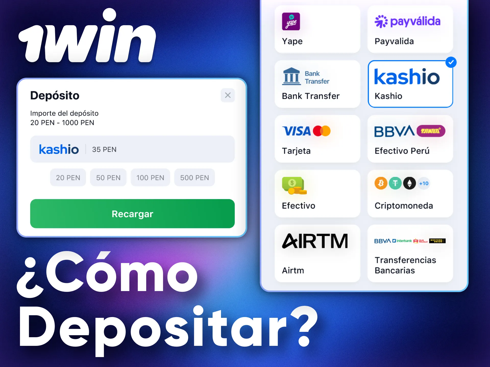 Explore una amplia variedad de sistemas de pago disponibles para depositar en 1Win.