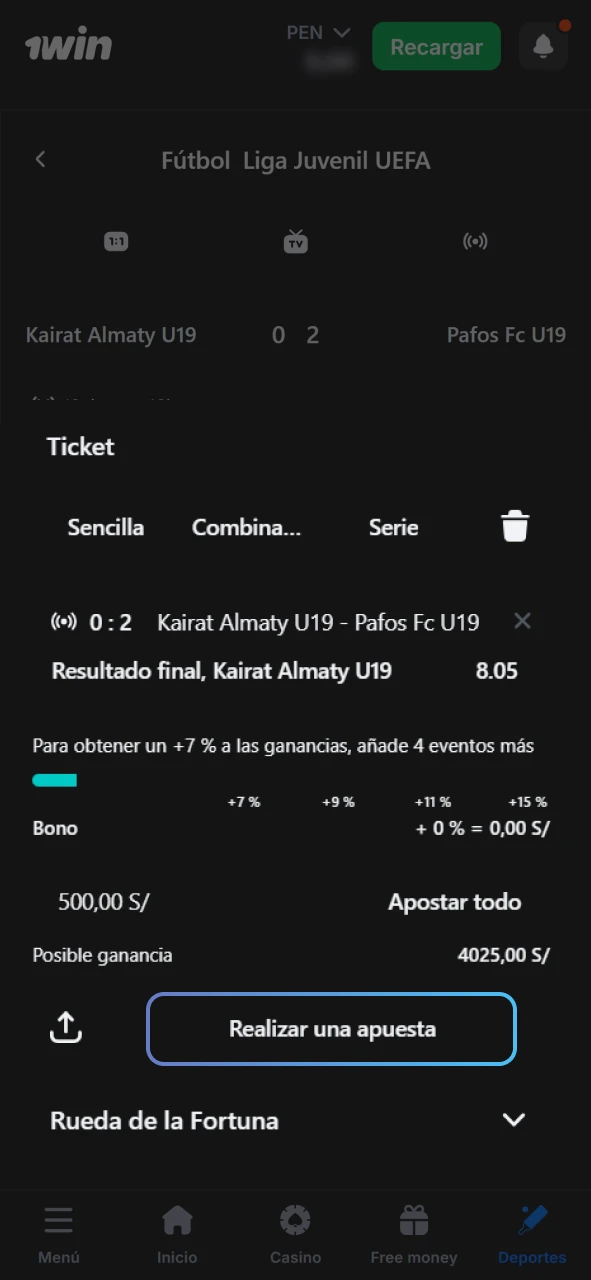 Confirma tu apuesta en un evento deportivo en 1win.