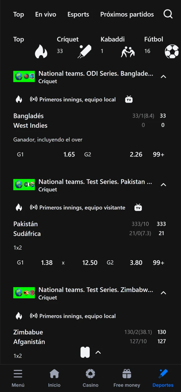 Echa un vistazo a los partidos disponibles para apostar en 1win.